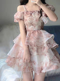 French Ball Gown Straps Holiday Dress Floral Pink Birthday Dresses Birthday Outfits SD1305