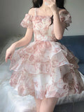 French Ball Gown Straps Holiday Dress Floral Pink Birthday Dresses Birthday Outfits SD1305