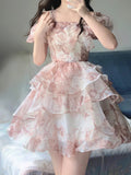 French Ball Gown Straps Holiday Dress Floral Pink Birthday Dresses Birthday Outfits SD1305