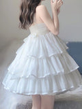 French Ball Gown Straps Holiday Dress White Short Birthday Dresses Birthday Outfits SD1306