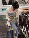 Spaghetti Straps Prom Dresses Gray Blue Party Dress SD1307