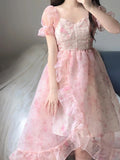 High Low Square Neckline Floral Holiday Dress Birthday Dresses Birthday Outfits SD1307