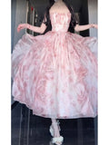 A line Spaghetti Straps Pink Floral Holiday Dress Birthday Dresses Birthday Outfits SD1309