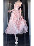 A line Spaghetti Straps Pink Floral Holiday Dress Birthday Dresses Birthday Outfits SD1309