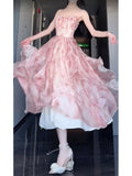 A line Spaghetti Straps Pink Floral Holiday Dress Birthday Dresses Birthday Outfits SD1309