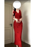 Sheath V Neckline Red Holiday Dress Birthday Dresses Birthday Outfits SD1310