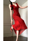 Sheath V Neckline Red Holiday Dress Birthday Dresses Birthday Outfits SD1310