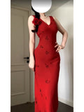 Sheath V Neckline Red Holiday Dress Birthday Dresses Birthday Outfits SD1310
