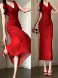 Sheath V Neckline Red Holiday Dress Birthday Dresses Birthday Outfits SD1310