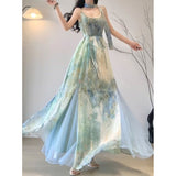 A line Spaghetti Straps Green Floral Holiday Dress Birthday Dresses Birthday Outfits SD1311