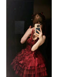 French Ball Gown Spaghetti Straps Holiday Dress Burgundy Birthday Dresses Birthday Outfits SD1312