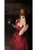 French Ball Gown Spaghetti Straps Holiday Dress Burgundy Birthday Dresses Birthday Outfits SD1312