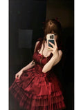 French Ball Gown Spaghetti Straps Holiday Dress Burgundy Birthday Dresses Birthday Outfits SD1312