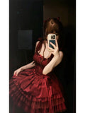French Ball Gown Spaghetti Straps Holiday Dress Burgundy Birthday Dresses Birthday Outfits SD1312
