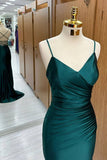Mermaid Spaghetti Straps Green Satin Prom Dresses Long Party Dress SD1313