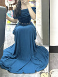 Sheath Off The Shoulder Blue Holiday Dress Birthday Dresses Birthday Outfits SD1313