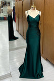 Mermaid Spaghetti Straps Green Satin Prom Dresses Long Party Dress SD1313