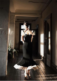 Mermaid Straps Chiffon Black Prom Dresses Party Dress SD1315