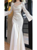 Mermaid Long Sleeves Ankle Length White Prom Dresses Party Dress SD1318 HZ0628
