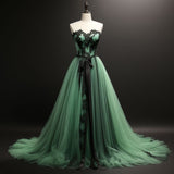 Tulle and Black Lace Edge Applique Full Length Lace Up Back Evening Dress Birthday Prom Dresses SD1325