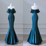 Mermaid Off The Shoulder Satin Teal Prom Dresses Long Party Dress SD1327