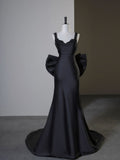 Mermaid Sweetheart Satin Black Long Prom Dresses With Bow Party Dress SD1332