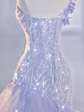 Mermaid One Shoulder Lilac Tulle Satin Long Prom Dresses Party Dress SD1366