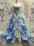 Ball Gown Strapless Off The Shoulder Blue Lace Prom Dresses Party Dress SD1372 HZ0628