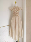A line High Neckline Lace Vacation Dress Tulle Women Dresses SD137