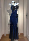 Sheath Spaghetti Straps Royal Blue Long Party Dress Prom Dresses SD1380