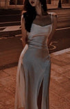 A Line Spaghetti Straps Satin Party Dress Prom Dresses SD1382