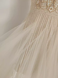 A line High Neckline Lace Vacation Dress Tulle Short Women Dresses SD138