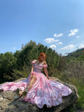 A-Line Off The Shoulder Pink Satin Long Prom Dresses Formal Evening Dress SD1394