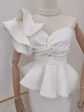 Sheath One Shoulder Satin Vacation Dress White Women Dresses SD139