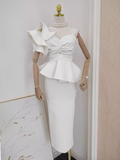 Sheath One Shoulder Satin Vacation Dress White Women Dresses SD139