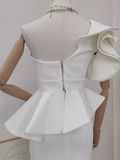 Sheath One Shoulder Satin Vacation Dress White Women Dresses SD139