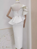 Sheath One Shoulder Satin Vacation Dress White Women Dresses SD139
