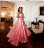 Ball Gown Sweetheart Pink Satin Floral Long Prom Dresses Formal Evening Dress SD1404 HZ0628