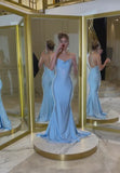 Mermaid Spaghetti Straps Blue Sequin Long Prom Dresses Long Party Dress SD1408