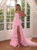 Sheath Sweetheart Pink Long Slit Prom Dresses Formal Evening Dress SD1412 HZ0628