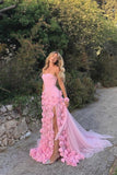 Sheath Sweetheart Pink Long Slit Prom Dresses Formal Evening Dress SD1412 HZ0628