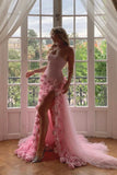 Sheath Sweetheart Pink Long Slit Prom Dresses Formal Evening Dress SD1412 HZ0628