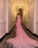 Sheath Sweetheart Pink Long Slit Prom Dresses Formal Evening Dress SD1412 HZ0628