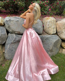 A Line Spaghetti Straps Backless Sleeveless Long Prom Dresses Formal Evening Dress SD1416 HZ0628