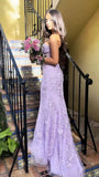 Mermaid Sleeveless Lace Lilac Evening Prom Dresses Long Prom Dresses SD1420 HZ0628