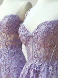 Mermaid Sleeveless Lace Lilac Evening Prom Dresses Long Prom Dresses SD1420 HZ0628