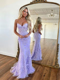 Mermaid Sleeveless Lace Lilac Evening Prom Dresses Long Prom Dresses SD1420 HZ0628