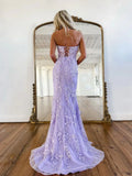 Mermaid Sleeveless Lace Lilac Evening Prom Dresses Long Prom Dresses SD1420 HZ0628