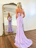 Mermaid Sleeveless Lace Lilac Evening Prom Dresses Long Prom Dresses SD1420 HZ0628