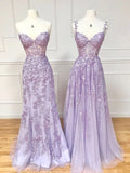 Mermaid Sleeveless Lace Lilac Evening Prom Dresses Long Prom Dresses SD1420 HZ0628